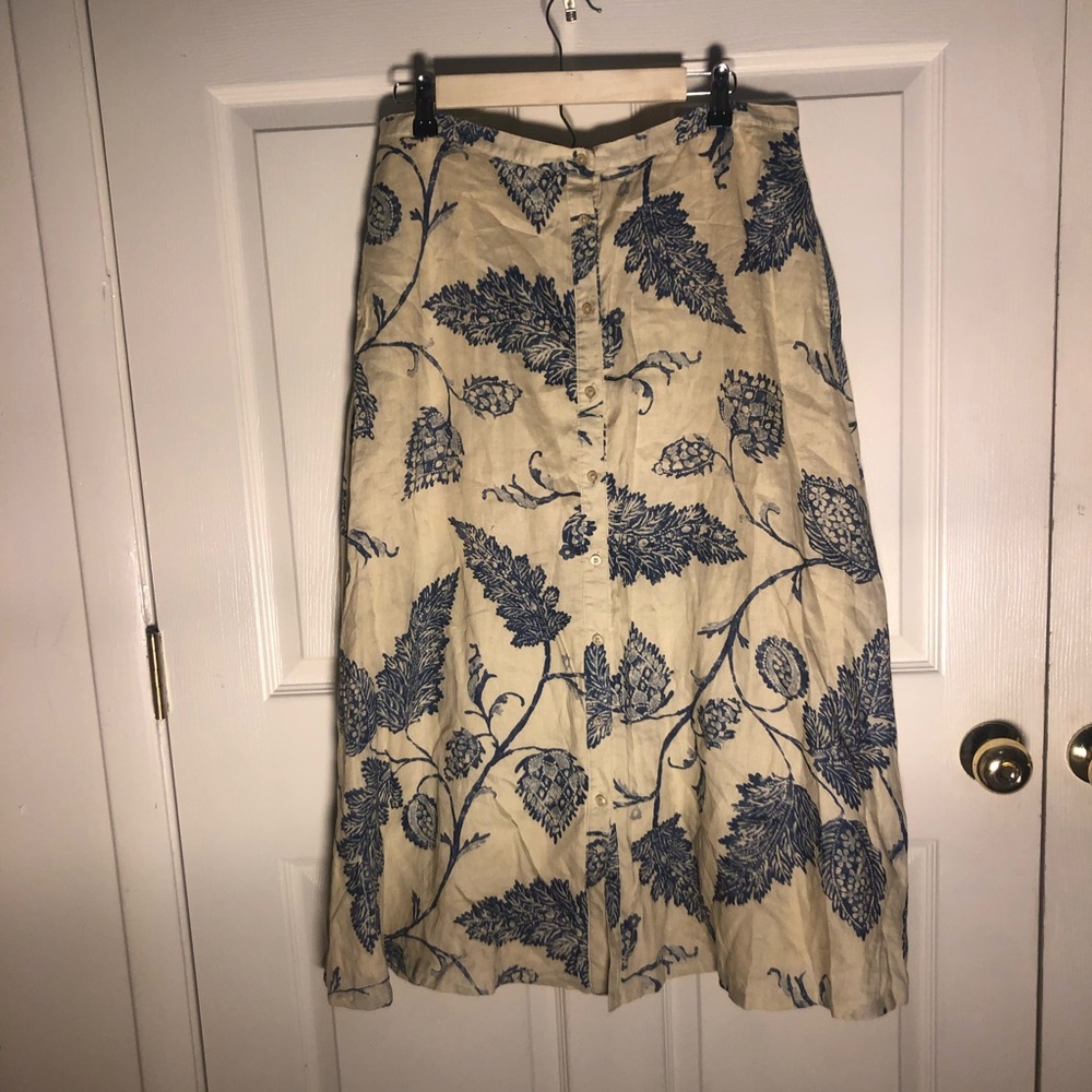 Size 12 Blue & Cream Long Full Skirt